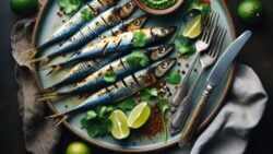 Sardinas a la parrilla con chimichurri de cilantro y lima