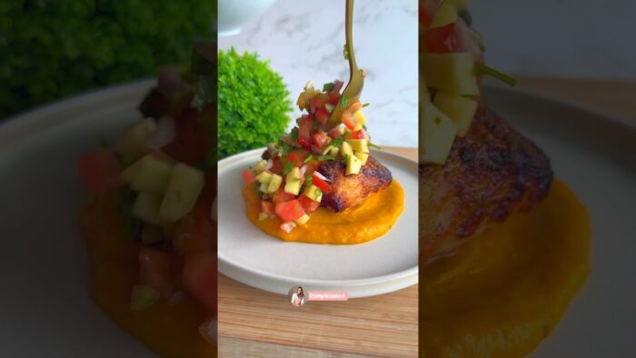 Salmón con pico de gallo con mango en AIRFRYER 15 min #airfryer #recipe #reels #easy #facil