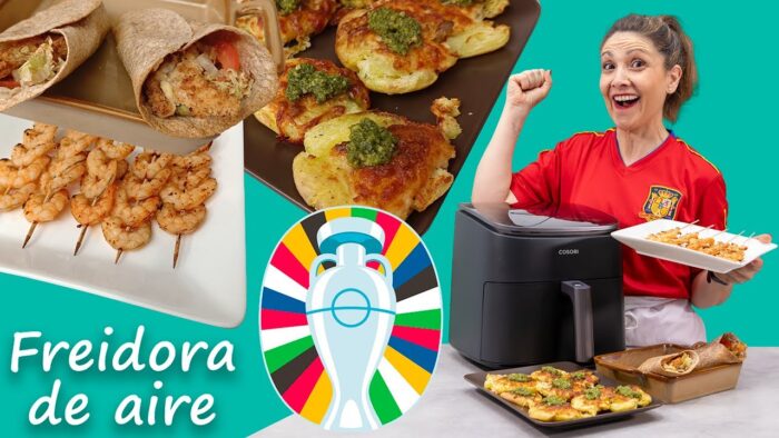 ✅3 IDEAS de RECETAS🍗🦐🥔 de picoteo SALUDABLE para la Eurocopa 2024⚽ en #freidoradeaire #cosori