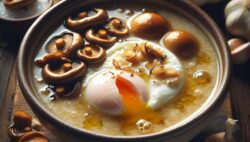 Receta de sopas de ajo con huevo y setas confitadas