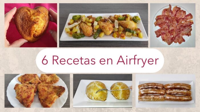 6 recetas en AIRFRYER, Cosori, freidora de aire, dulces y saladas (horno). Pollo, bizcocho, bacon…