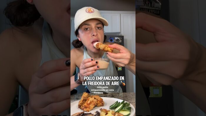 Pollo empanizado en la freidora de aire 😋🍗#airfryer #pollo #chicken #dulces
