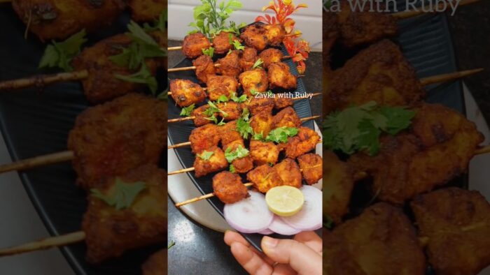 Air Fryer wale Healthy Chicken Tikka recipe 🔥😋 #youtubeshorts #zaykawithruby #shorts #shortsfeed