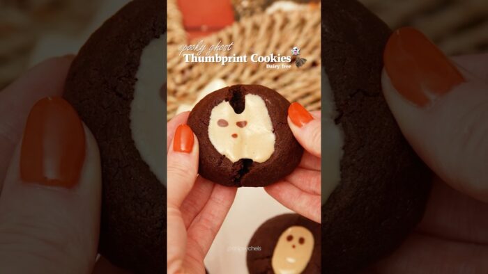 Spooky Ghost Thumbprint Cookies 👻🎃 Easy Air Fryer Recipe #halloween #easyrecipe #baking #vegan