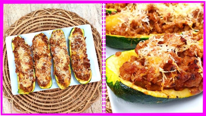 🥒Con 2 CALABACINES y CARNE PICADA hice CALABACIN RELLENO👉 en FREIDORA DE AIRE y AL HORNO #zucchini