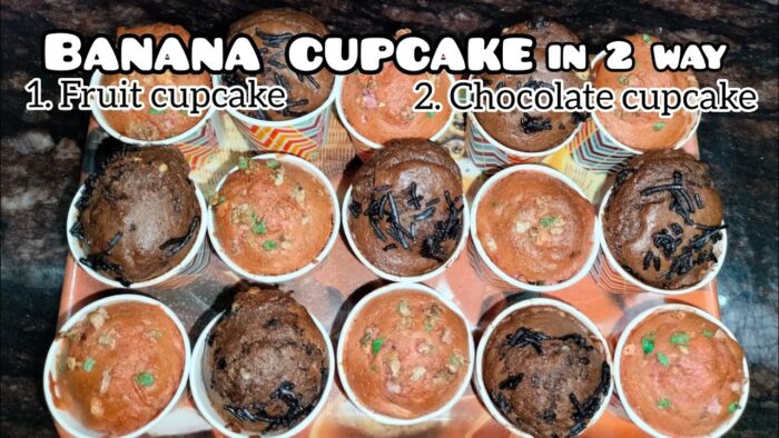 air fryer recipe | banana cupcake recipe in 2 way | chocolate cupcake recipe | fruit cupcake recipe