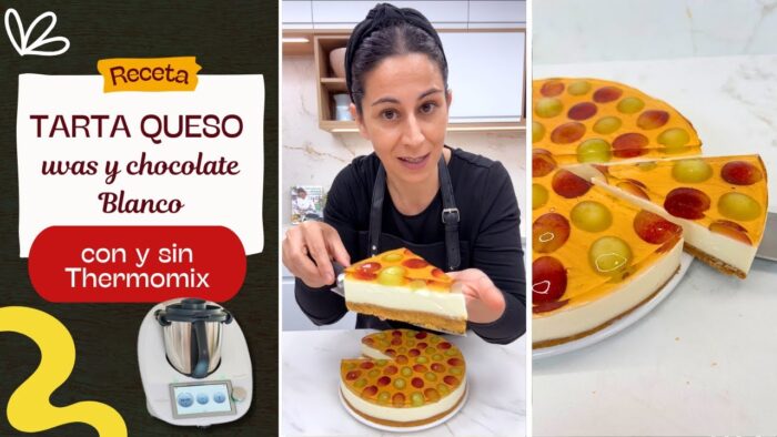 🍇 ¡TARTA de QUESO ¡SIN HORNO! con UVAS y CHOCOLATE BLANCO 😍 Receta FÁCIL con y sin Thermomix