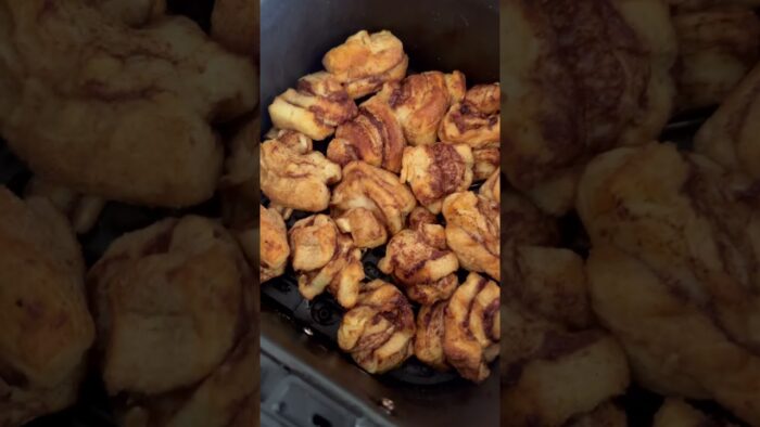 Air Fryer Cinnamon Roll Bites – recipe on the blog! Tap FOLLOW for more cooking videos! #airfryer