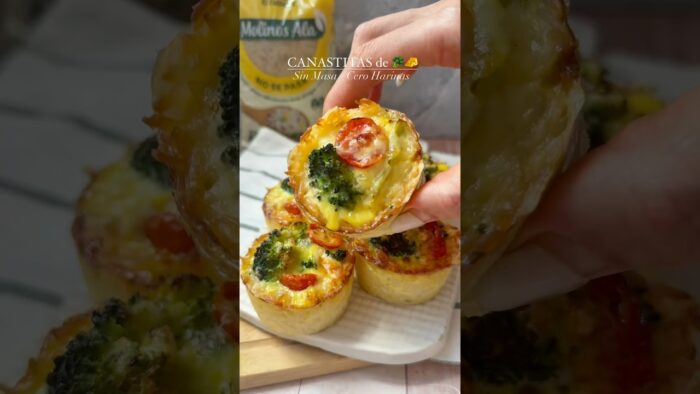 CANASTITAS de BRÓCOLI, QUESO y TOMATE CERO HARINAS! #ricofacilyrapido #recetassaludables #receta
