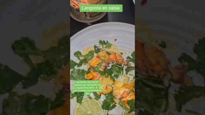 Langosta en salsa, solo 15 minutos en la freidora de aire,  mantequilla,  limón 🍋, ajo, pigmienta,