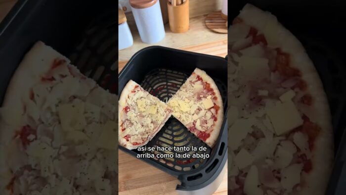 Pizza mediana en la air fryer 🍕 si la colocamos de esta manera recibira calor por ambos lados 殺 ..