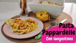 Receta de pasta seca tipo pappardelle con langostinos en Thermomix. Deliciosa, rápida y saludable! 😋