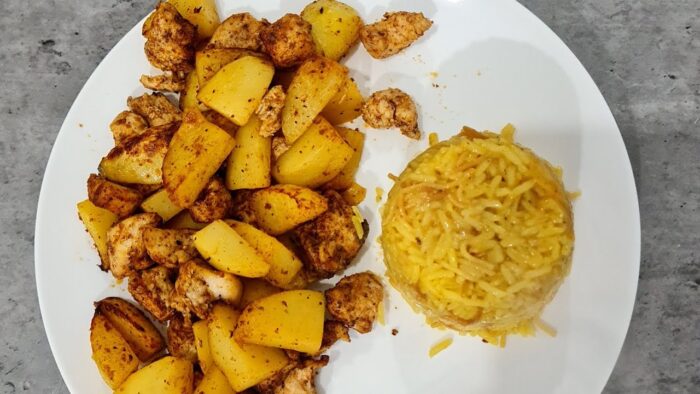Air fryer chicken & potato bites 😋 easy & healthy recipe #airfryer #healthy #tasty#food #potato