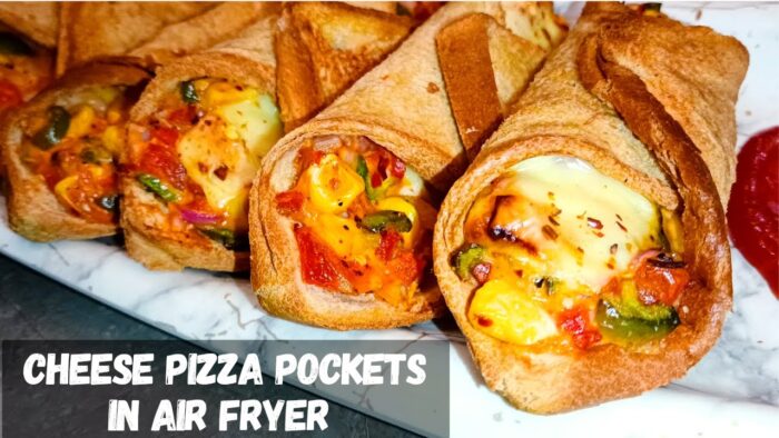 Cheesy Pizza Pockets in Air Fryer | pizza pockets recipe | Bread ka Nashta | Air Fryer Snacks #pizza
