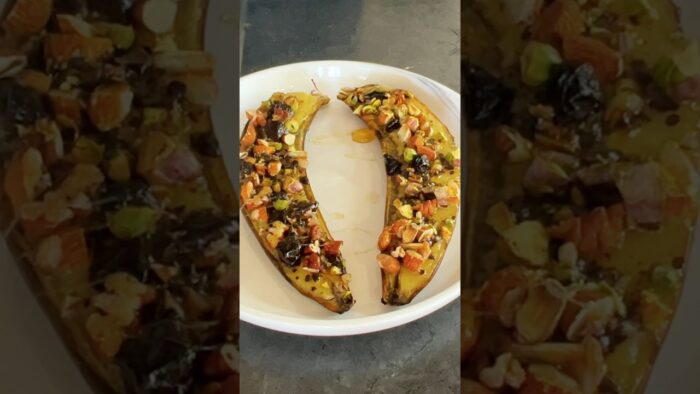 Postre con banana asada #receta #ricofacilyrapido #airfryer