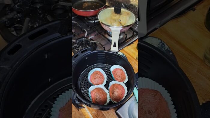 Cupcakes de betabel en freidora de aire 😨 #recetas #snacks #comida