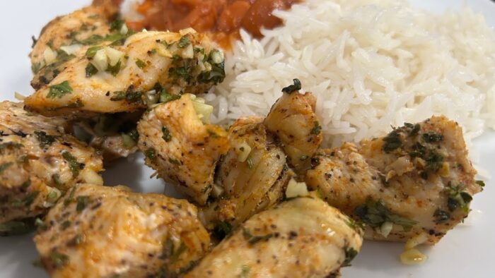 Pechugas de Pollo con Cilantro y ajo en la freidora de aire y Arroz basmati grano largo