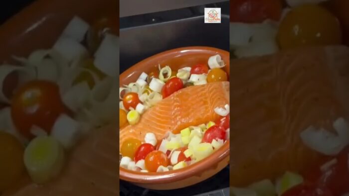 SALMÓN CON PUERRO Y CHERRIS en FREIDORA DE AIRE 😍 más fácil y rico imposible #rcovalplato #airfryer