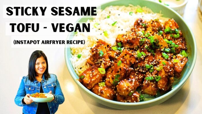 Tofu pegajoso con sésamo: receta vegana para freidora de aire instantánea