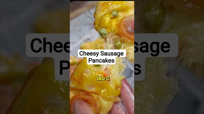 Cheesy Sausage Pancake! Crispy & Gooey Air Fryer Recipe! #food #recipe #shorts #cooking