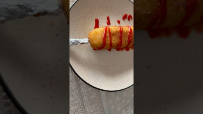 Corndog dog air fryer recipe #cheese  #cheeselover  #corndog  #korean  #yummy