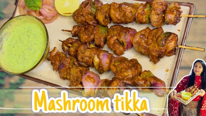 Mashroom Tikka Recipe | मशरूम टिक्का | Air fryer recipe | veg starter #viralvideo #airfryer #recipe