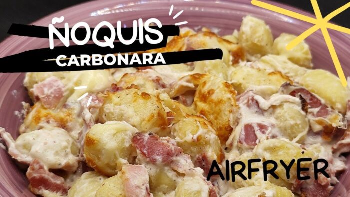 ✨ÑOQUIS A LA CARBONARA EN FREIDORA DE AIRE|| Receta lista en 1️⃣0️⃣ minutos ✨