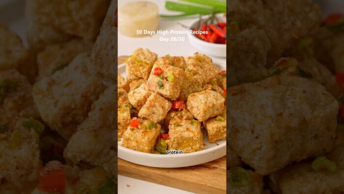 Day 28/30 of High Protein Recipes: AIR FRYER SALT AND PEPPER TOFU – easy healthy snacks.
