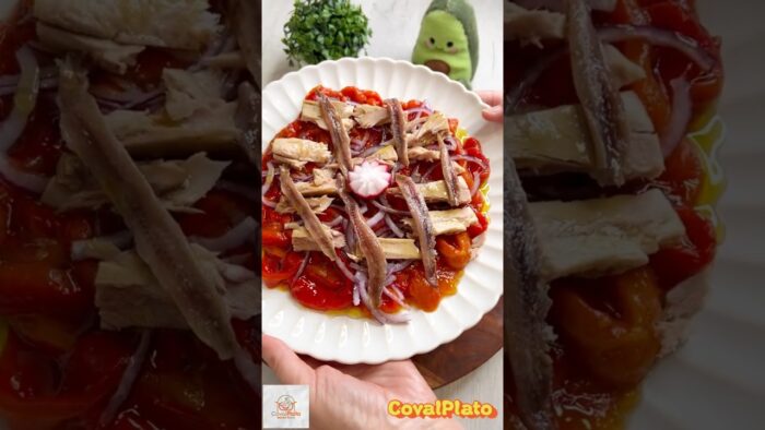 ENSALADA 🥗 DE BONITO, ANCHOAS y PIMIENTOS 🌶  hechos en freidora de aire 🥰, #recetas #cocinaespañola