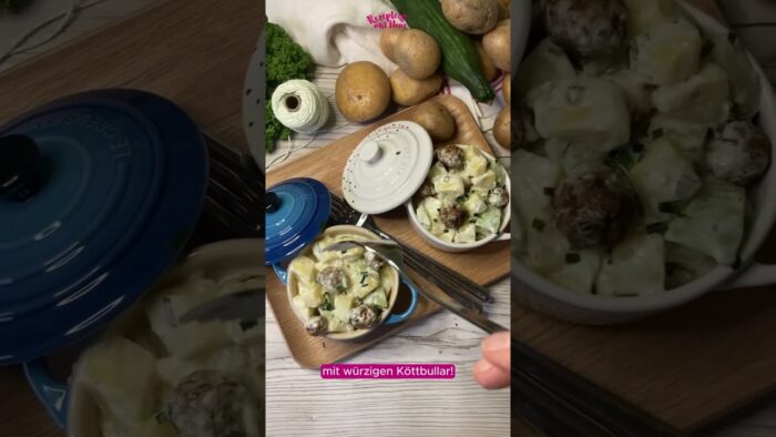 Kartoffel-Gurkensalat mit Köttbullar aus dem Thermomix® #kartoffelsalat #koettbullar #thermomix