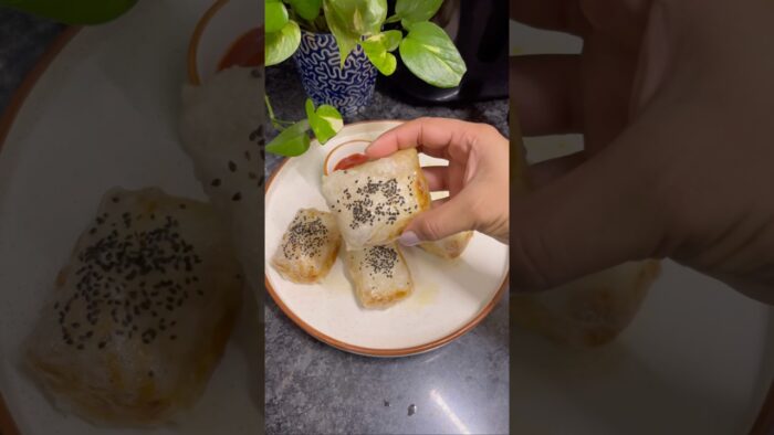 Rice Paper Egg Puffs In Air Fryer ￼#trendingshorts #shortsvideo #food #recipe #airfryerrecipes ￼