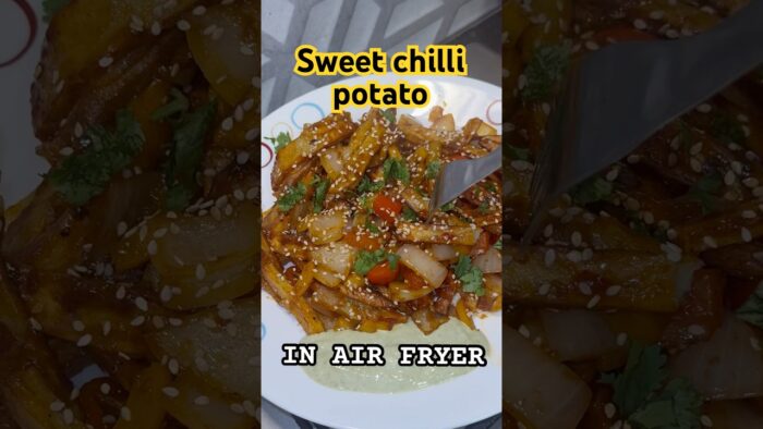 Sweet chilli potato in air fryer🤤🌶️ #indochinese #airfryer #yummyfood #recipe #foodshorts #foodie