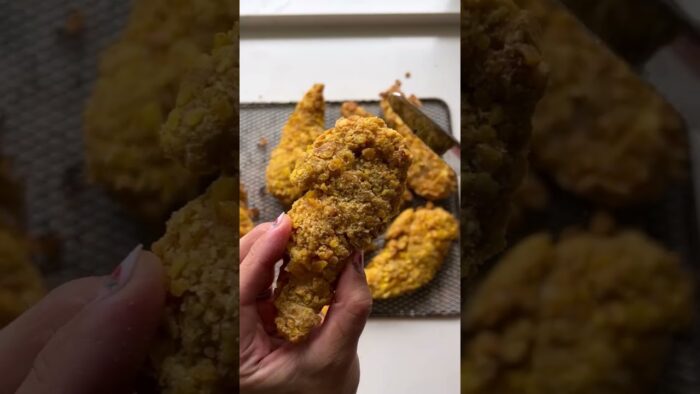Tiras de pollo sin gluten con miel picante en freidora de aire