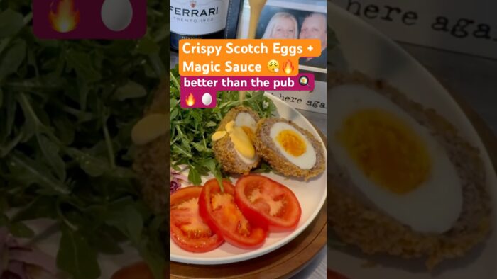 Crispy Scotch Eggs in the Air Fryer with Mustard Hollandaise Easy British Brunch Recipe #scotcheggs