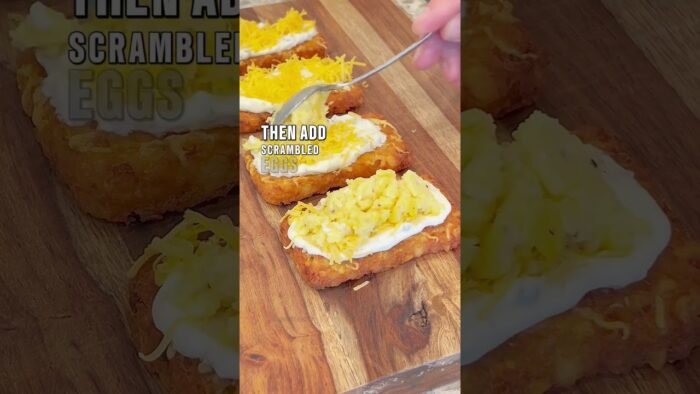 Loaded Breakfast Hashbrowns: easy & yummy air fryer meal. Recipe➡️website. #amazeballseats