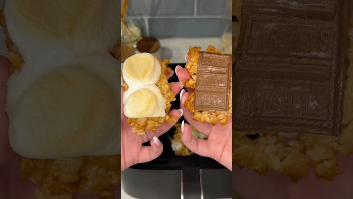 viral air fryer rice krispies smores recipe 🍚🍫🔥 #shorts #easydessert #easyrecipe #viralrecipe