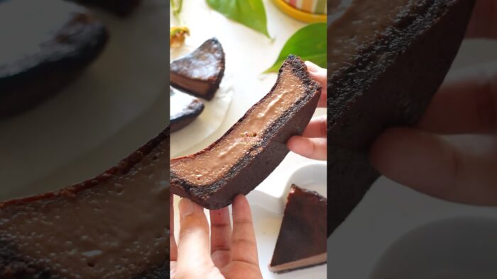5 ingredient nutella basque cheesecake w a double chocolate kookie (eggless + airfryer friendly) 🧸
