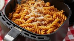 Chips de pasta fusilli en freidora de aire: cubierta crujiente de parmesano, receta fácil para f ...