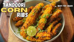 Costillas de maíz tandoori en freidora de aire | Receta fácil de aperitivo picante | Costillas c ...