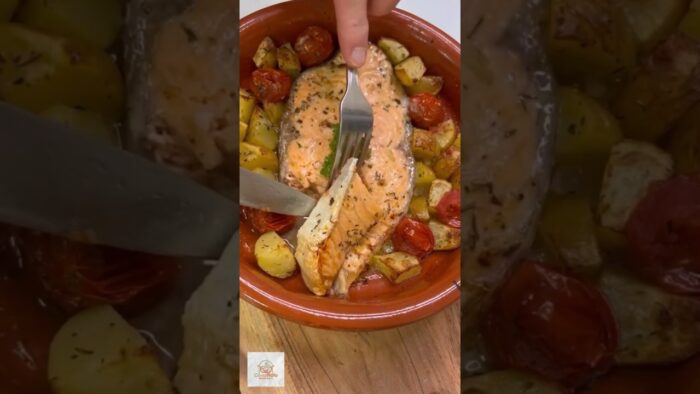 SALMÓN CON PATATAS Y TOMATES CHERRY 🐟🥔🍅EN FREIDORA DE AIRE 👩‍🍳 #airfryer #recetasairfryer #recetas