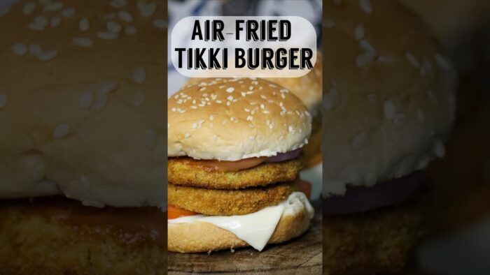 Burger with Air Fried Tikki Recipe | Healthy Veg Burger | Airfryer Burger Recipe #shorts #burger