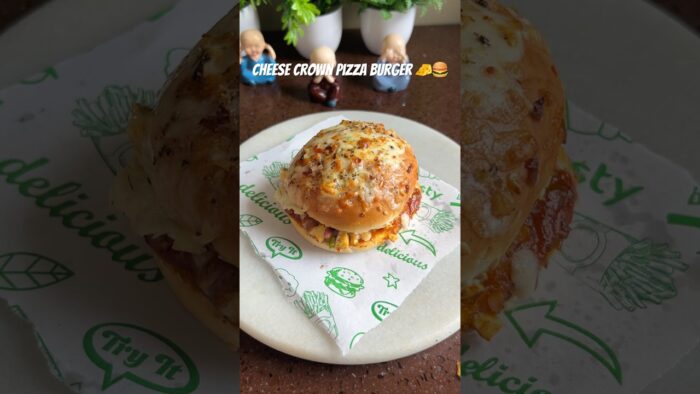 Cheese Crown Pizza Burger 👑🔥 | Street-Style Air Fryer Recipe at Home#shorts #viral #trending #food