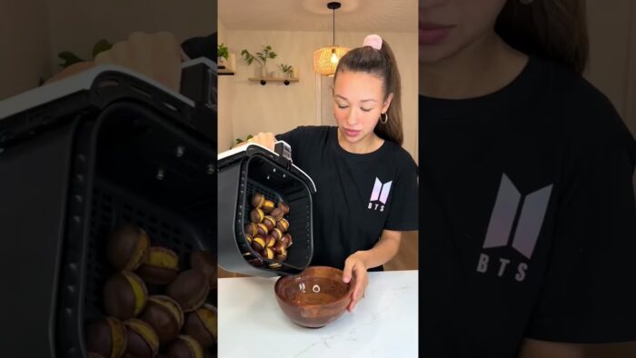 Chestnut in the air fryer 🌰 Castañas en la freidora de aire 🤎. #short #shorts #gabrielazzzy