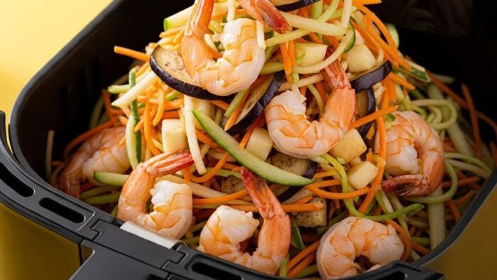 Ensalada de berenjena y camarones en freidora de aire: una receta saludable y económica. ¡Descubr…