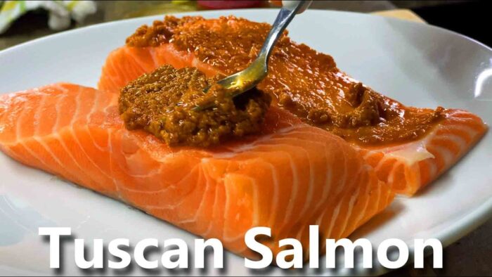 Salmón en freidora de aire con pesto de tomates secos en 15 minutos. ¡Receta rápida y fácil!