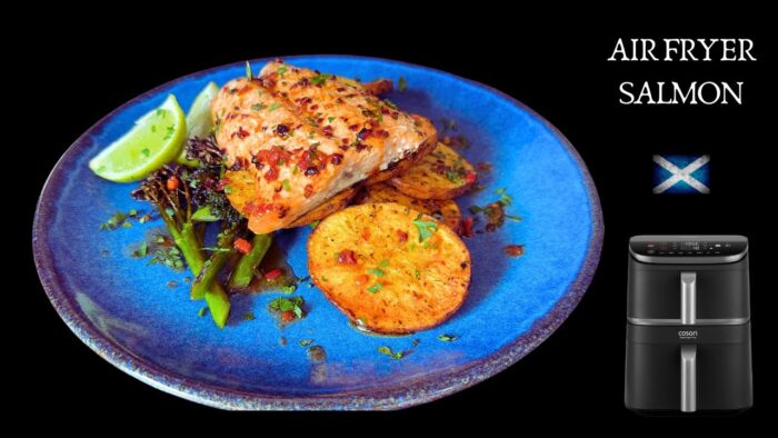 Salmón, papas y brócoli en freidora de aire | Freidora de aire COSORI Turbo Tower | Receta y reseña