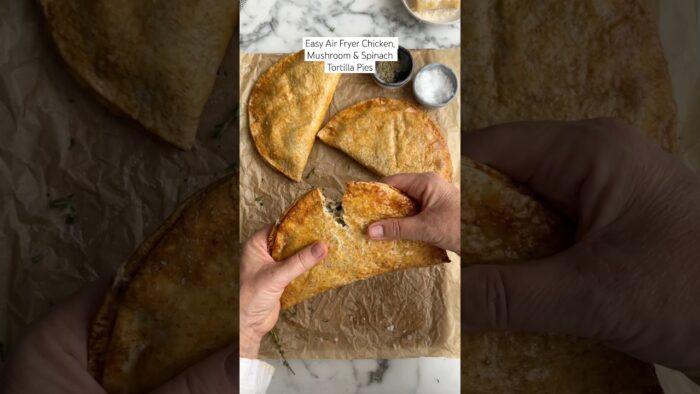 Easy Air Fryer Chicken, Mushroom & Spinach Tortilla Pies #recipe