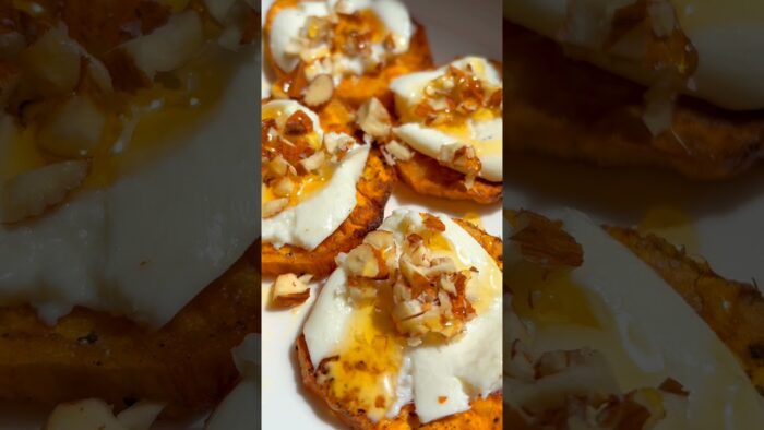 ✨ Snack casero: Batata crujiente en air fryer con mozzarella fresca y miel 🍯