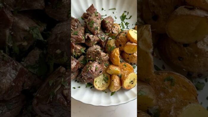 Filete y patatas fáciles de preparar en freidora de aire