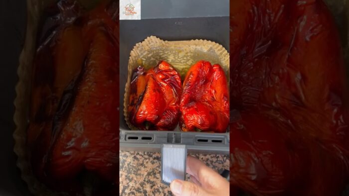PIMIENTOS ASADOS 🥗🌶️ en FREIDORA DE AIRE 👩‍🍳🥰, te enseño truco para pelarlos ¡¡sin dificultad!!😍